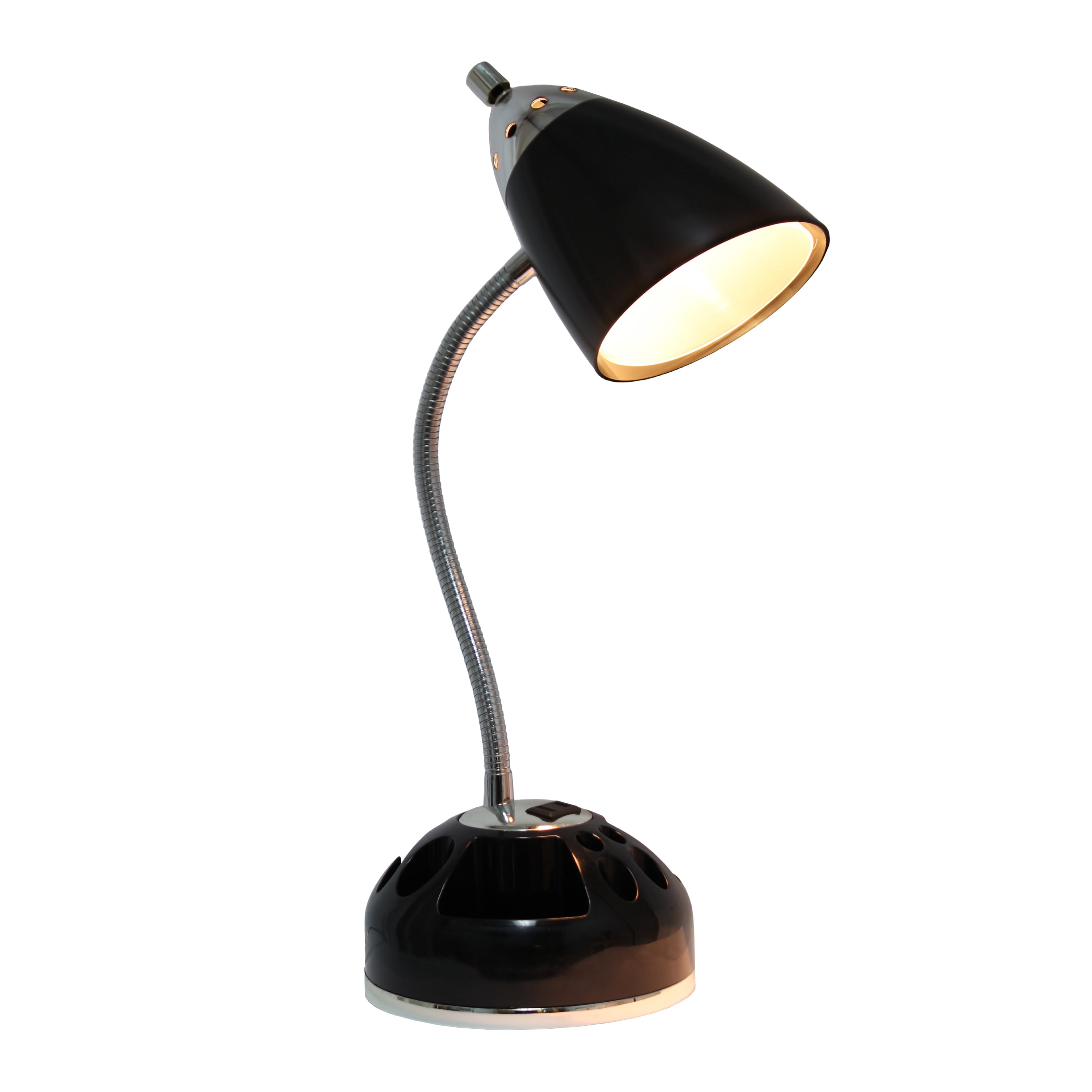 Creekwood Home 19.5" Basic Swivel Desk Lamp with Charging Outlet and Storage, Black
