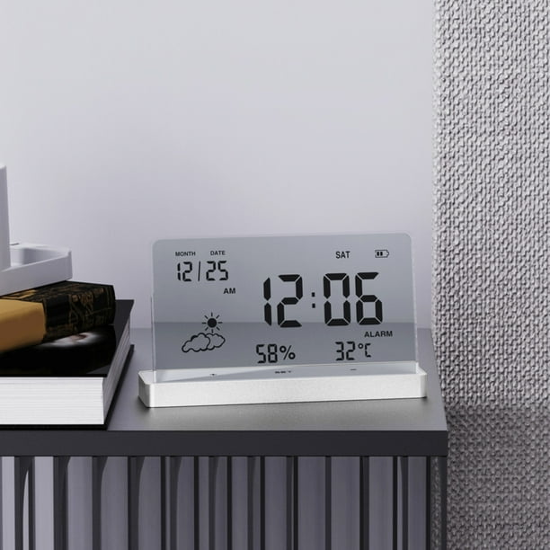 Reloj meteorológico digital multifunción con pantalla LCD grande, medidor de temperatura y humedad para interiores, con despertador, calendario semanal, pronóstico del tiempo, despertador digital.