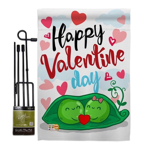 Breeze Decor BD-VA-GS-101054-IP-BO-D-US17-BD 13 x 18.5 in. My Sweet Peas Valentine Spring Valentines Impressions Decorative Vertical Double Sided Garden Flag Set with Banner Pole