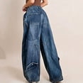 thumbnail image 5 of Women's Baggy Denim Jeans Criss Cross High Waisted Wide Leg Pants Asymmetrical Y2K Streetwear Flattering Relaxed Fit Casual Vintage Trousers with Pockets, 5 of 5