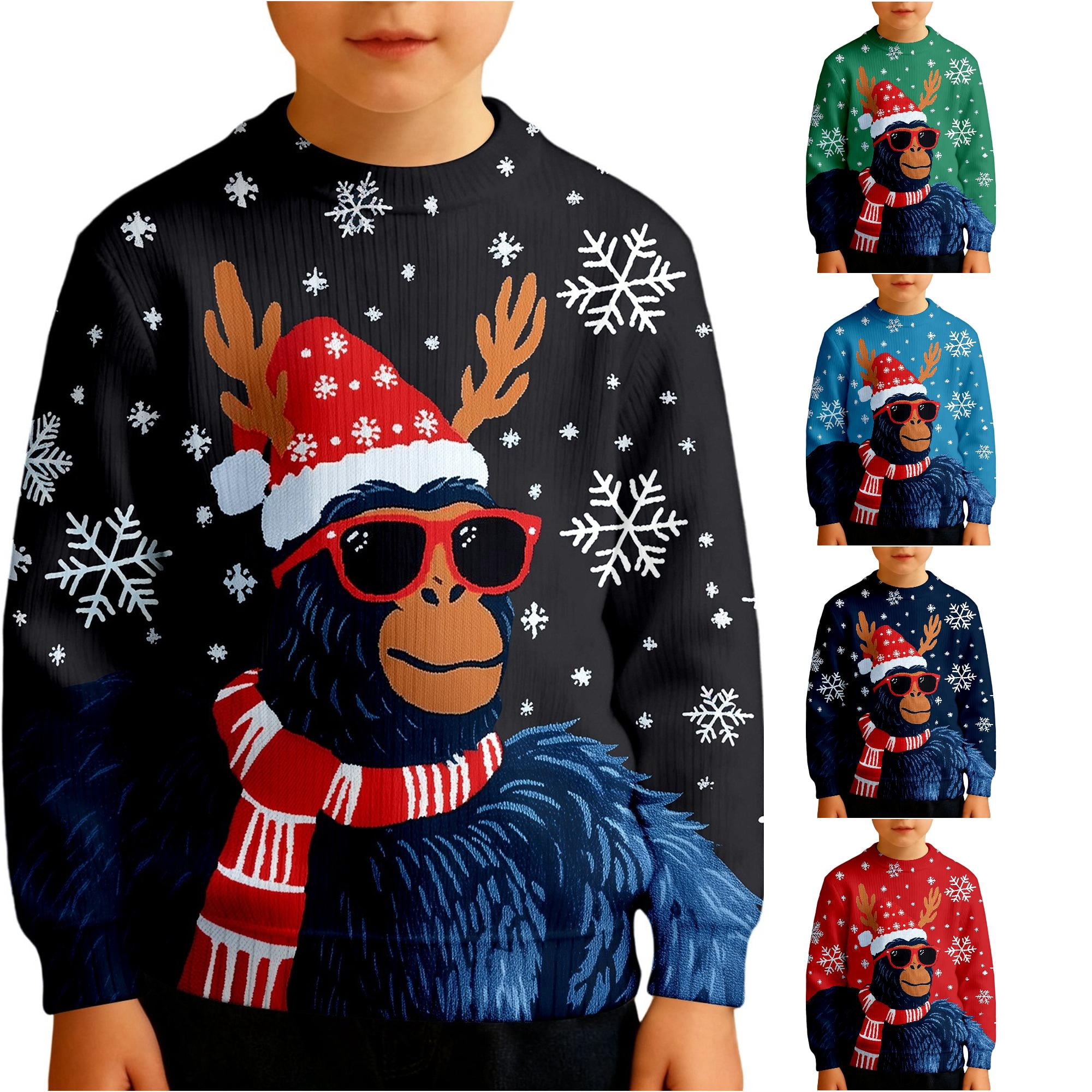 Boys Long Sleeve Crewneck Print Sweatshirt Soft Lined Thermal Pullover Top for Kids Winter Holiday Casual Wear Boys Toddler Jacket 11-12 Years