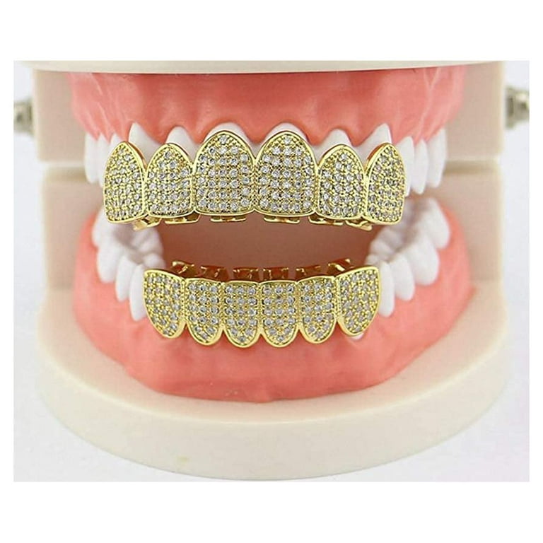 HH Bling Empire Iced Out Diamond Teeth Grillz for Men Women,Silver Gold  Grills for Your Teeth Top and Bottom,Hip Hop Rapper Teeth Jewelry and  Accessories (Silver) 