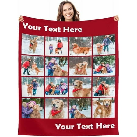 AISENIN Custom Blanket with Photos Personalized Blanket with Name 16 Photos Customized Christmas Blankets Soft Throw Blanket for Family Lover Birthday Christmas for Adult