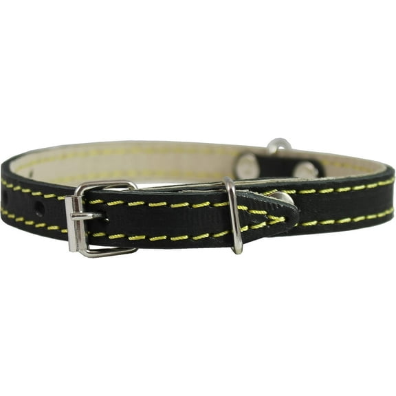 Black Real Leather Dog Collar 9.5"-13" Neck Size, 1/2" Wide