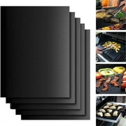 GOGEU Heavy Duty Non Stick BBQ Grill Mats, BBQ Grill & Baking Mats Reusable, Easy to Clean Barbecue Grilling Accessories, Works on Electric Grill Gas Charcoal BBQ -5pcs--13 x 15.75-Inch Black