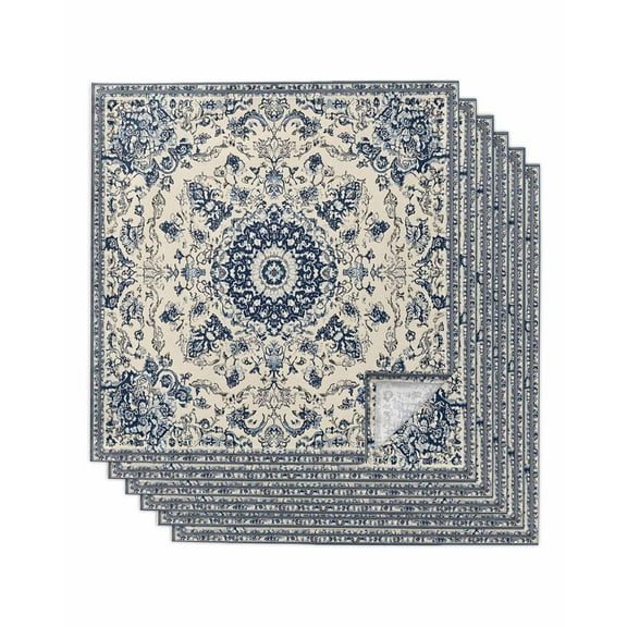nqOlkjepod Blue Boho Cloth Napkins Set of 6 Reusable Dinner Napkins, Rustic Southwestern Ethnic Geometric Cocktail Napkin Washable Table Napkins for Wedding/Holiday Party/Baby Shower 20"x20"