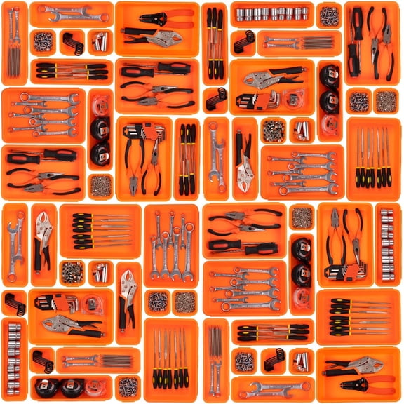 45 Pack Tool Box Organizer Tray Dividers, Toolbox Drawer Organizers Storage Trays for Rolling Chest, Work Bench Cabinet Bins, Hardware Parts Screw Nut Bolt Small Tools Organization - Orange