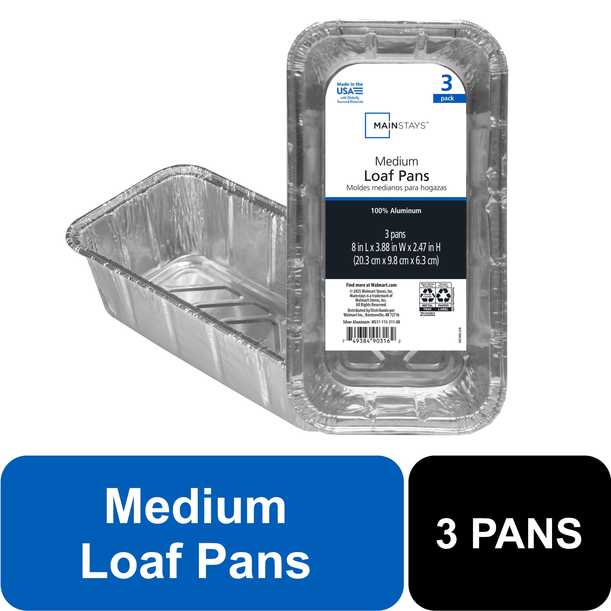 Mainstays 1- Cavity 37407515 Loaf Pans, Disposable (3 Count