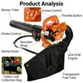 thumbnail image 6 of 26CC 2-Stroke Gas Leaf Blower, 424 CFM Handheld Blower Vacuum with 6 Attachments, Easy Start for Lawn, Yard, Snow, and Debris Cleanup, 6 of 9