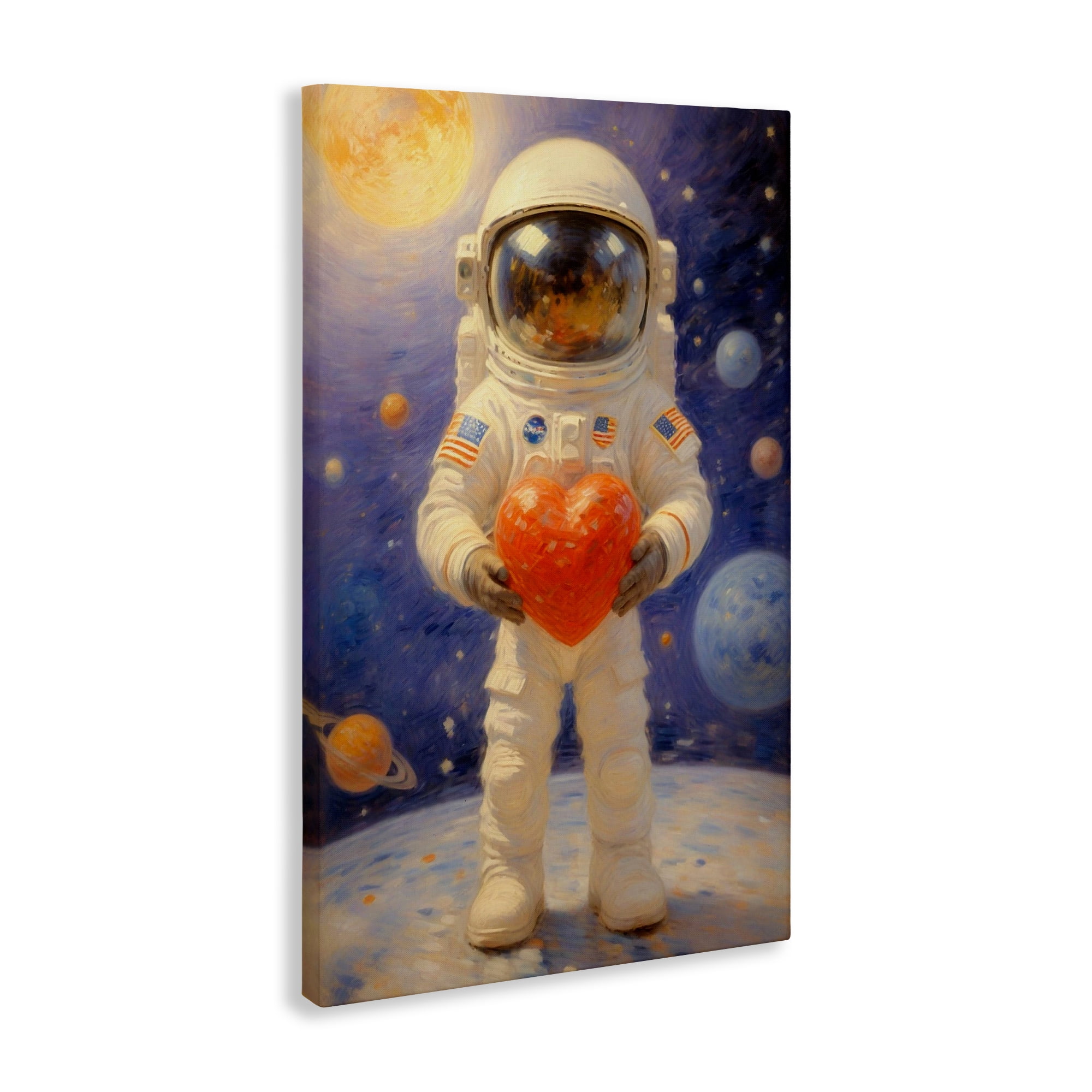Astronaut Holding Heart Canvas Wall Art, design by Angie Hawke
