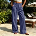 thumbnail image 3 of Bloomae Womens Wide Leg Pants Summer Casual Drawstring Wide Smoked Elastic High Waist Comfy Pleated Lounge Pant Lightweight Casual Loose Slacks Work Busines Trousers with Pockets, 3 of 8