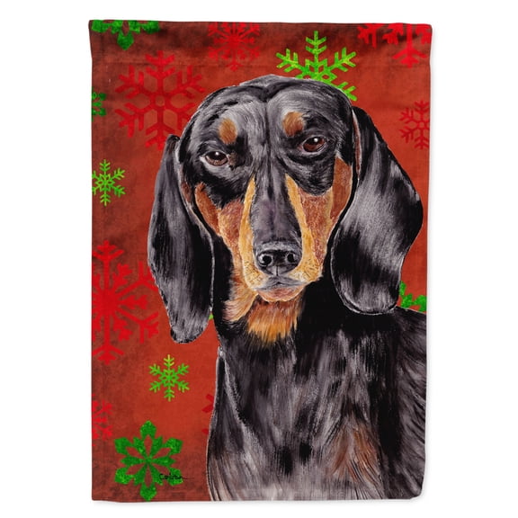 Carolines Treasures SC9403-FLAG-PARENT Dachshund Red and Green Snowflakes Holiday Christmas Flag  multicolor