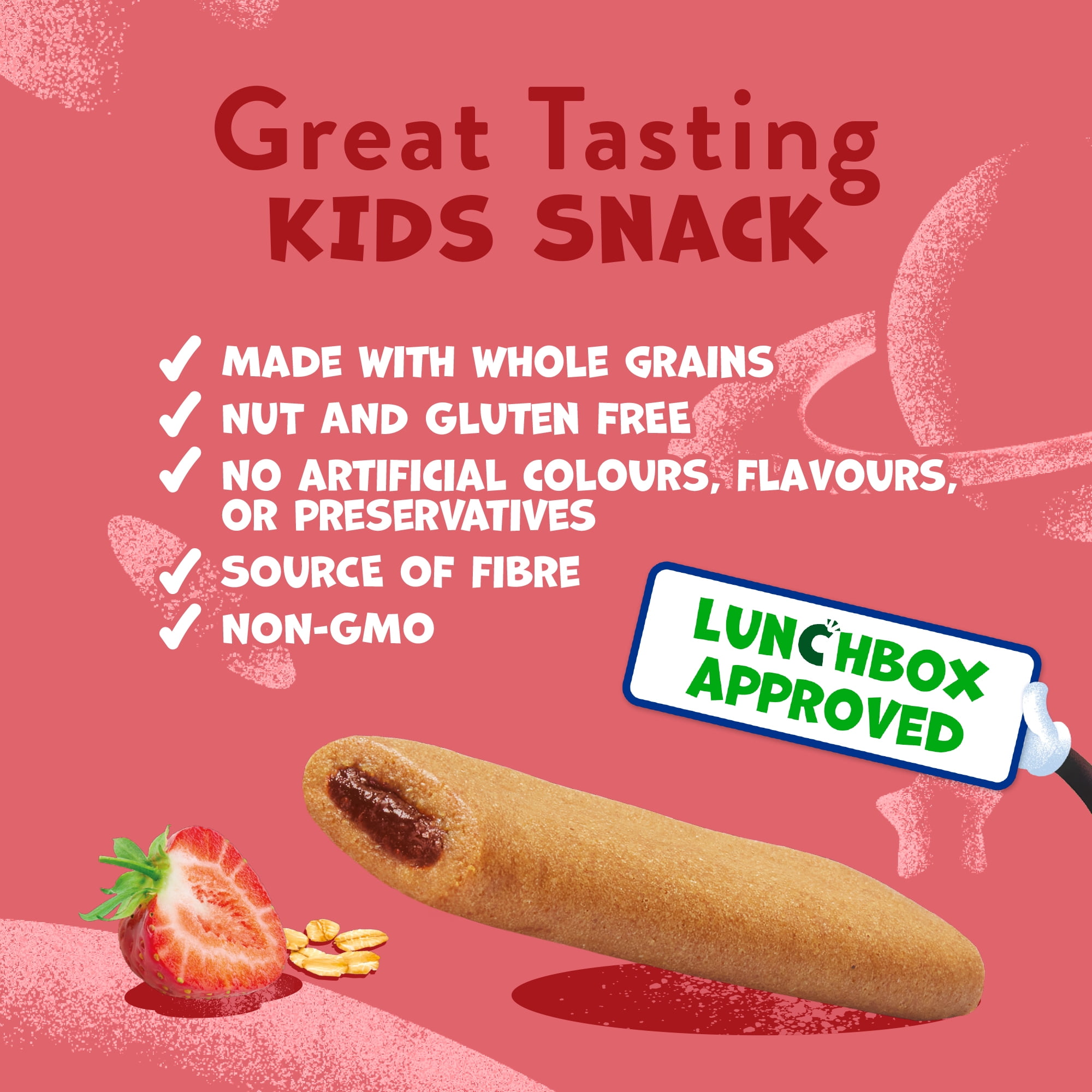 Goodies Strawberry Fruit Filled Bars, Whole Grain Gluten Free Snack for Kids 4+ Years, Nut Free, Source of Fibre, 18g Bar (5 Pack), 90g