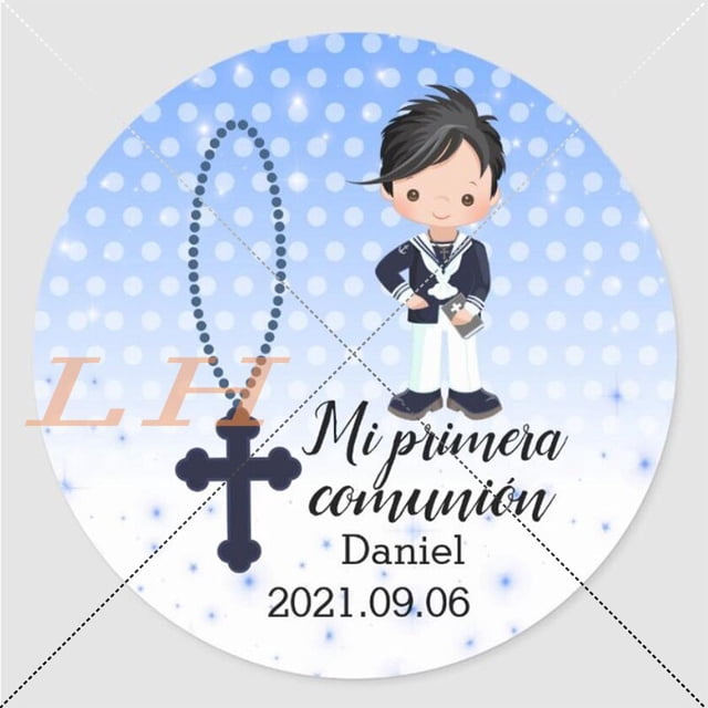 Etiqueta de comunión con nombre personalizado, pegatina de primera comunión, colección de nombre de primera comunión, bautismo, etiqueta de regalo, 3-7cm