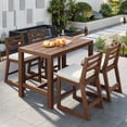 thumbnail image 3 of Harper & Bright Designs Outdoor Counter Height Dining Set for 4, 5 Pieces Acacia Wood Patio Dining Table with Slatted Design and Chairs with Cushions for Poolside Balcony Backyard, Mocha, 3 of 19