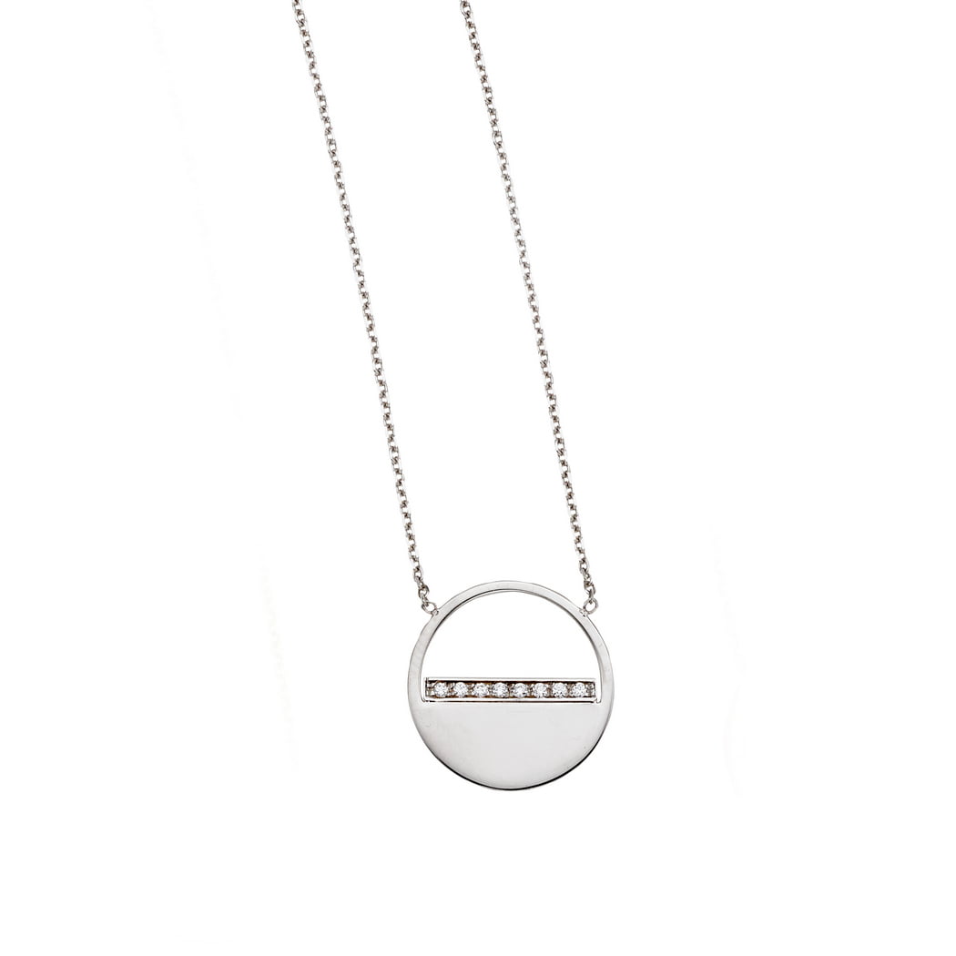 14k White Gold .04ct Soho Sparkle Cutout Disc Pendant Necklace With