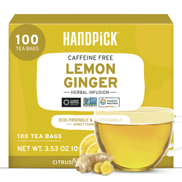 HANDPICK, Lemon Ginger Herbal Tea Bag, 100 Count, Caffeine-Free