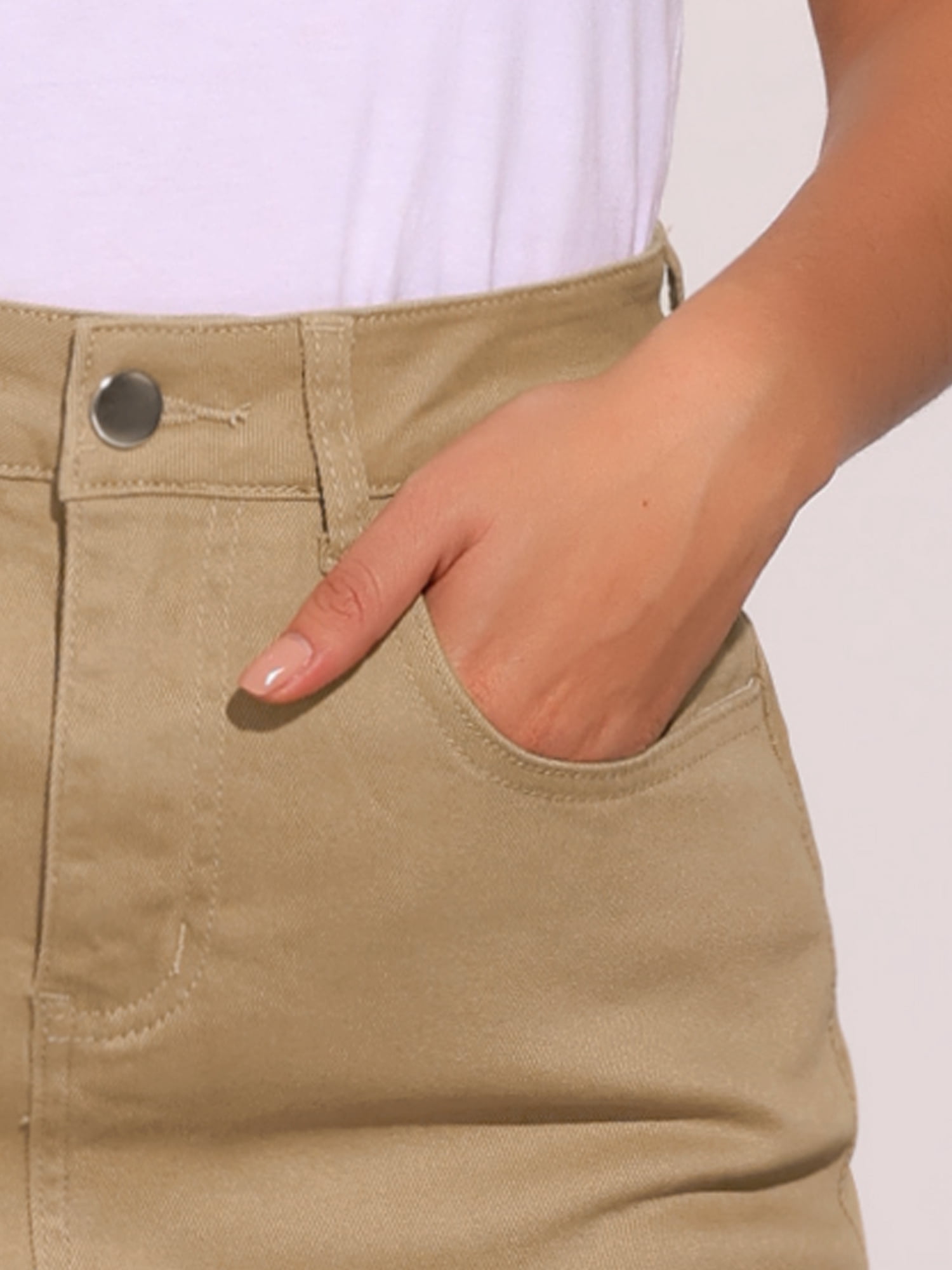 DARING DIVA Women's Zipped and Button Denim Split Back Pockets Midi Jean Skirts XL Khaki