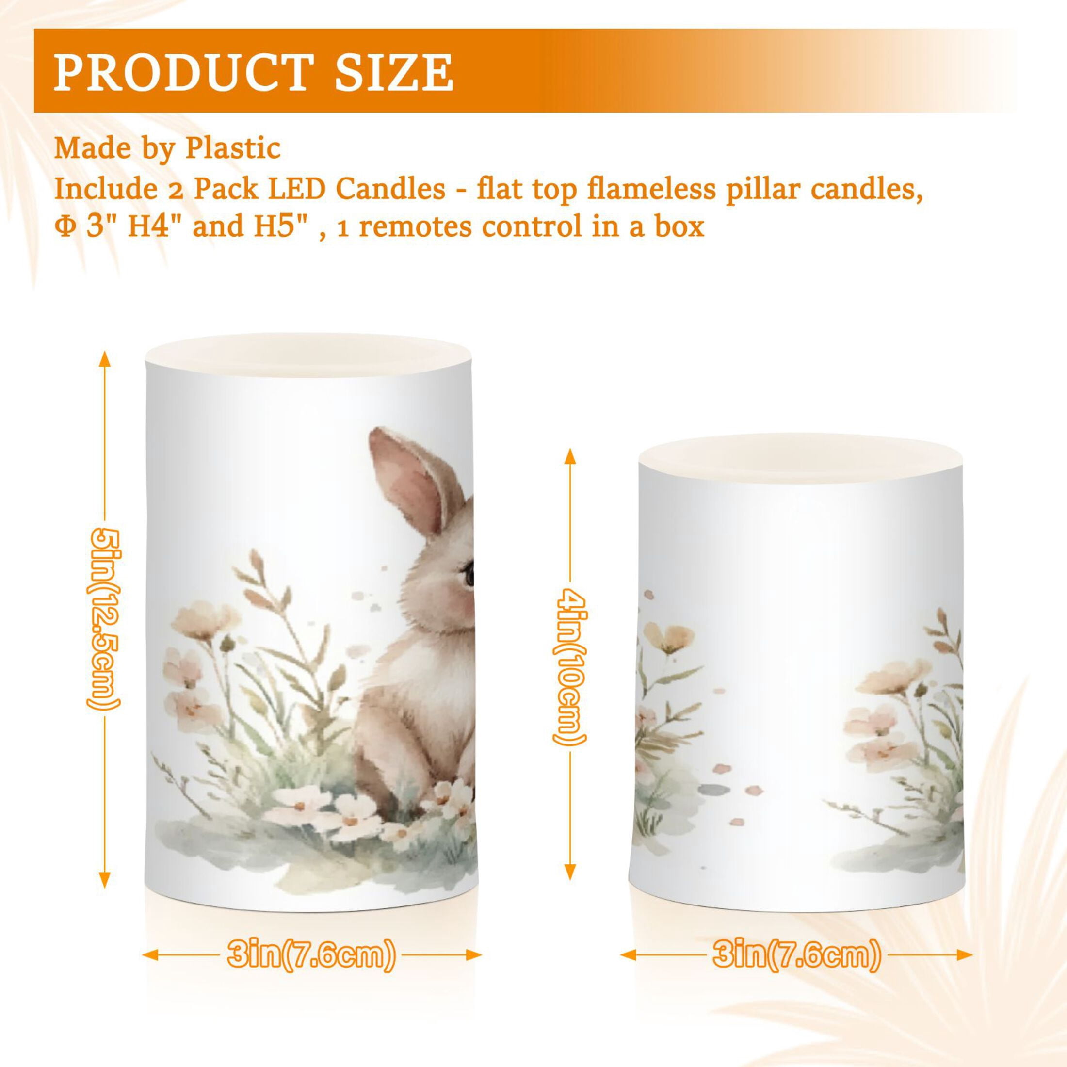 2 PCS Flameless Candles with Remote Timer LED Battery Operated Flickering Candle Light for Wedding Table Home Decoration Gifts Watercolor Bunny in Floral
