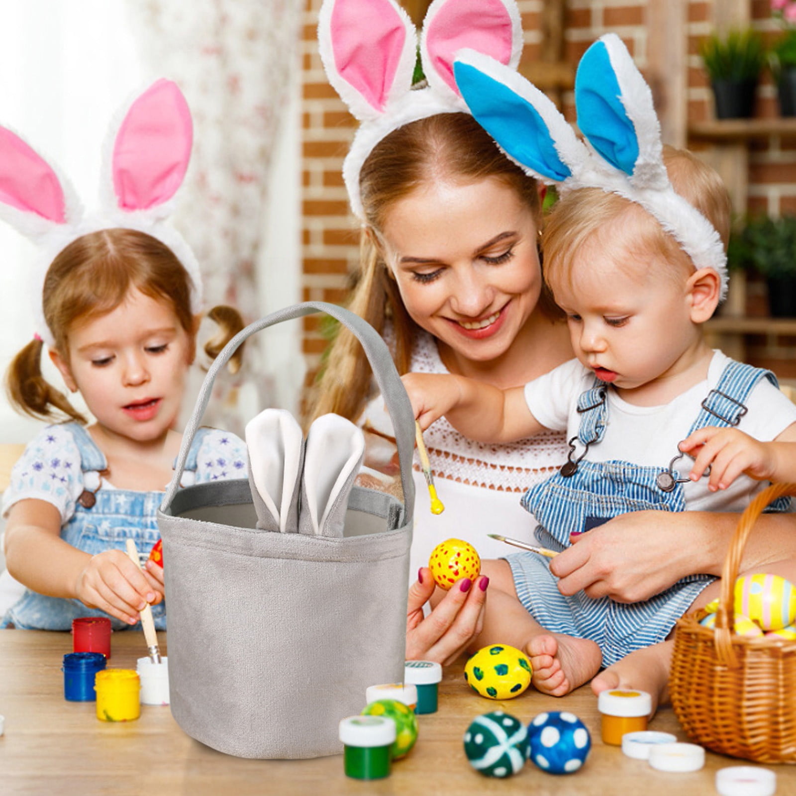 YUNAFFT Personalized Easter Bunny Basket, Easter Baskets for Kids Customized Easter Basket Easter Basket Bags Personalized Easter Baskets for Kids Easter Egg Hunt Basket