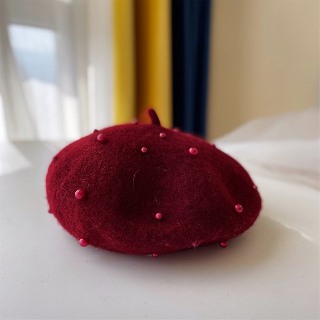 Gorro infantil Otoño e invierno Gorro infantil Boina infantil con perlas Gorro de pintor Boina de lana para niñas