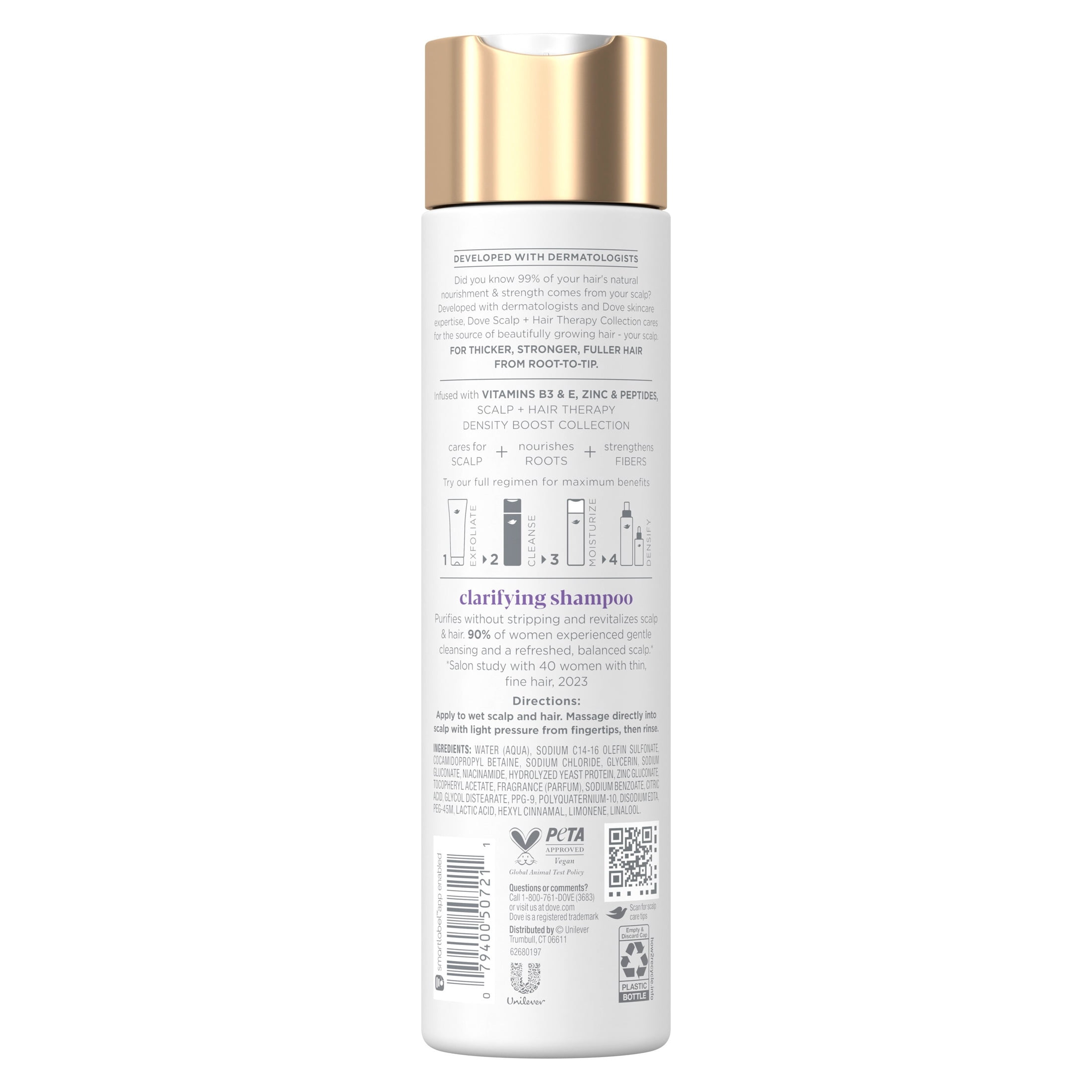 Dove Density Boost Clarifying Shampoo for Gentle Cleansing, Scalp + Hair Therapy with Vitamin B3, Zinc and 0% sulfates, 9.25 oz