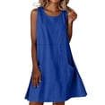thumbnail image 3 of Afuyipoi Womens Sleeveless Round Neck Loose Casual Midi Dress, Soft Breathable Solid Color Shift Dress, Lightweight Wrinkle-Resistant Everyday Spring Summer Dress For Women Blue Size 2XL, 3 of 9