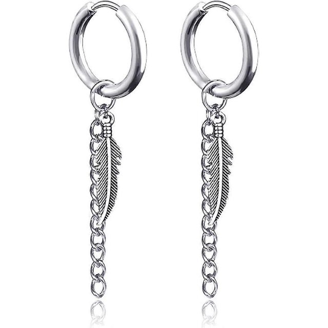Pendientes de Aro ZHAOCHENG con Plumas de Acero Inoxidable Unisex 1 Par