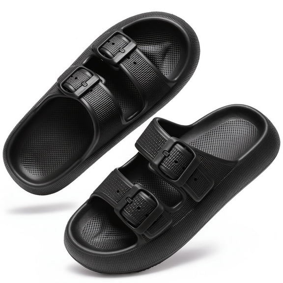 BERANMEY Double Buckle Adjustable Slides Sandals for Women and Men Casual Pillow Slippers for Women EVA Flat Slides Sandals