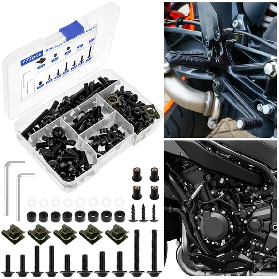 TMWEFUSC 177Pcs Motorcycle Fairing Bolt Kit 304 Stainless Steel M5 M6 Motorcycle Windscreen Fastener Screw Set for Fairing Fuel Tank Cap