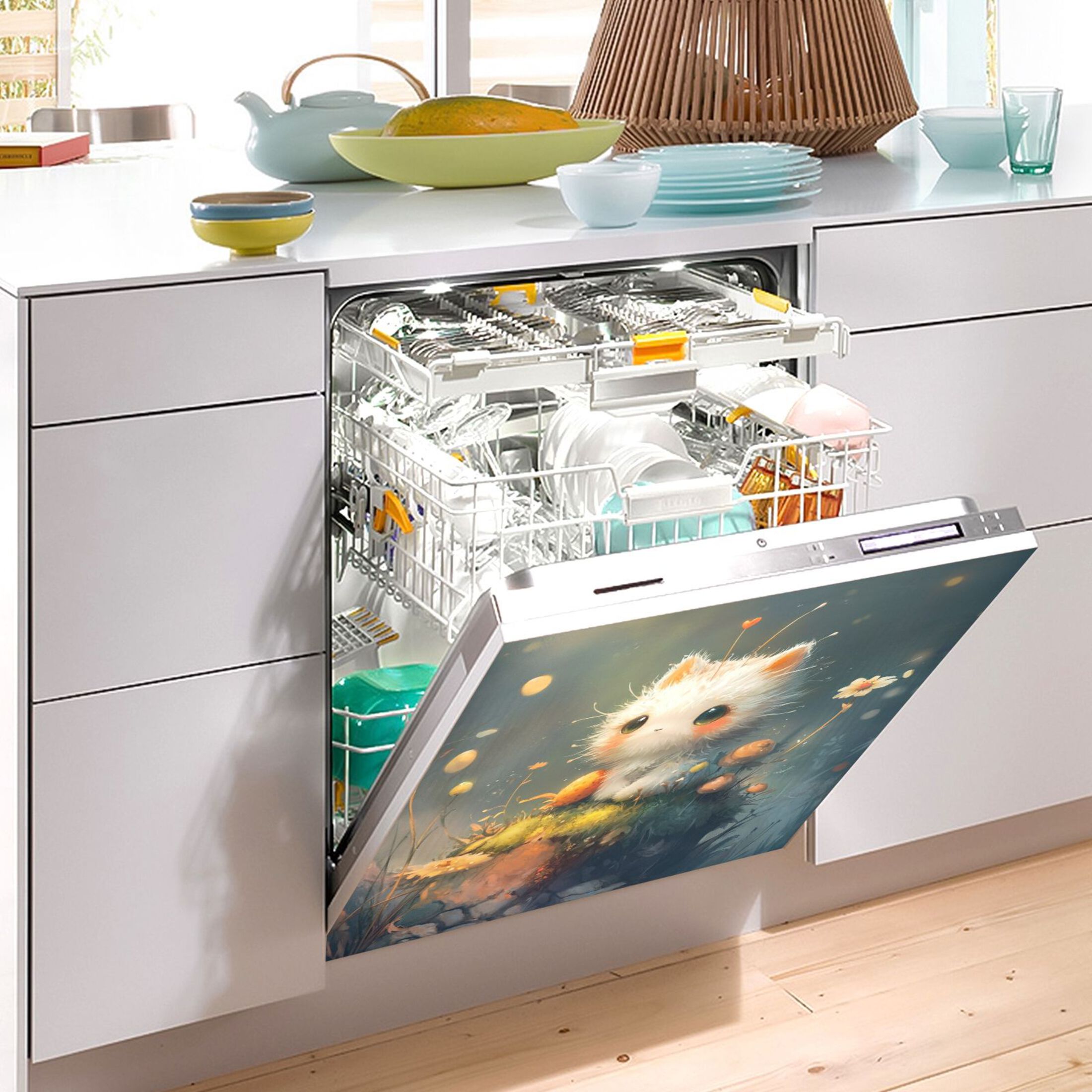 Dishwasher Magnetic Sticker 23x26 Inch Refrigerator Magnetic Sticker Washing Machine Magnetic Sticker Kitchen Panel Magnetic Sticker Home Decor Love White Cat