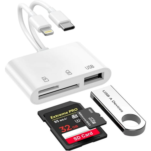 USB C SD Card Reader for iPhone 15 16/iPad/MacBook/Mac,USB C and Lightning Dual Port SD Card Adapter, Memory Card Reader for Camera Adapter,Support SD,Micro SD,USB 3.0