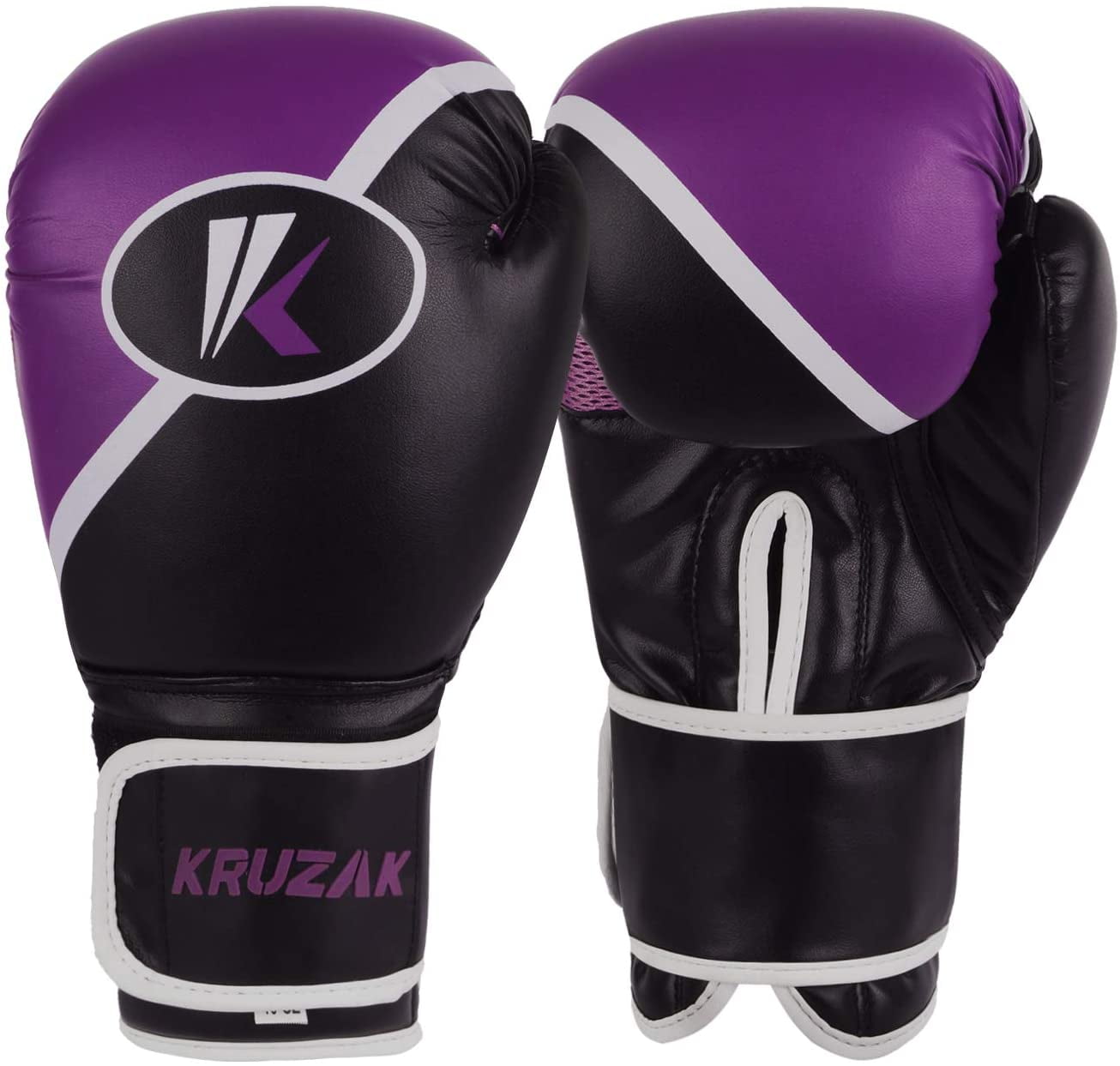 Kruzak Two-Tone Focus Mitts and Boxing Gloves Set for Kickboxing and Muay Thai MMA Training - Fitness Kit with Punching Pads for Martial Arts and Karate (Black/Purple, 16 oz)