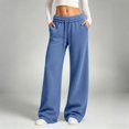 thumbnail image 2 of Xijirk Women Wide Leg Sweatpants High Waist Drawstring Trousers with Side Pockets Soft Casual Loose Fit Pants for Daily Walking Street Outfit,Blue,M, 2 of 6