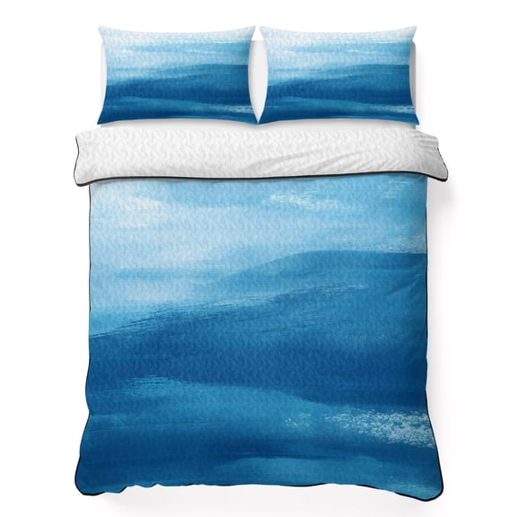 Modern Blue 3 Piece Quilt Bedding Set with 2 Pillow Shams, Ocean Summer Scenery Lightweight Bedspread Coverlet, Soft Breathable All Season Quilt, 68 x 86 Inch