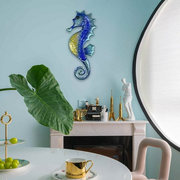 Liffy Large Seahorse Metal Wall Decor-Beach Theme Seahorse Metal Wall Art for Pool Bathroom, Pretty and Cute Gift