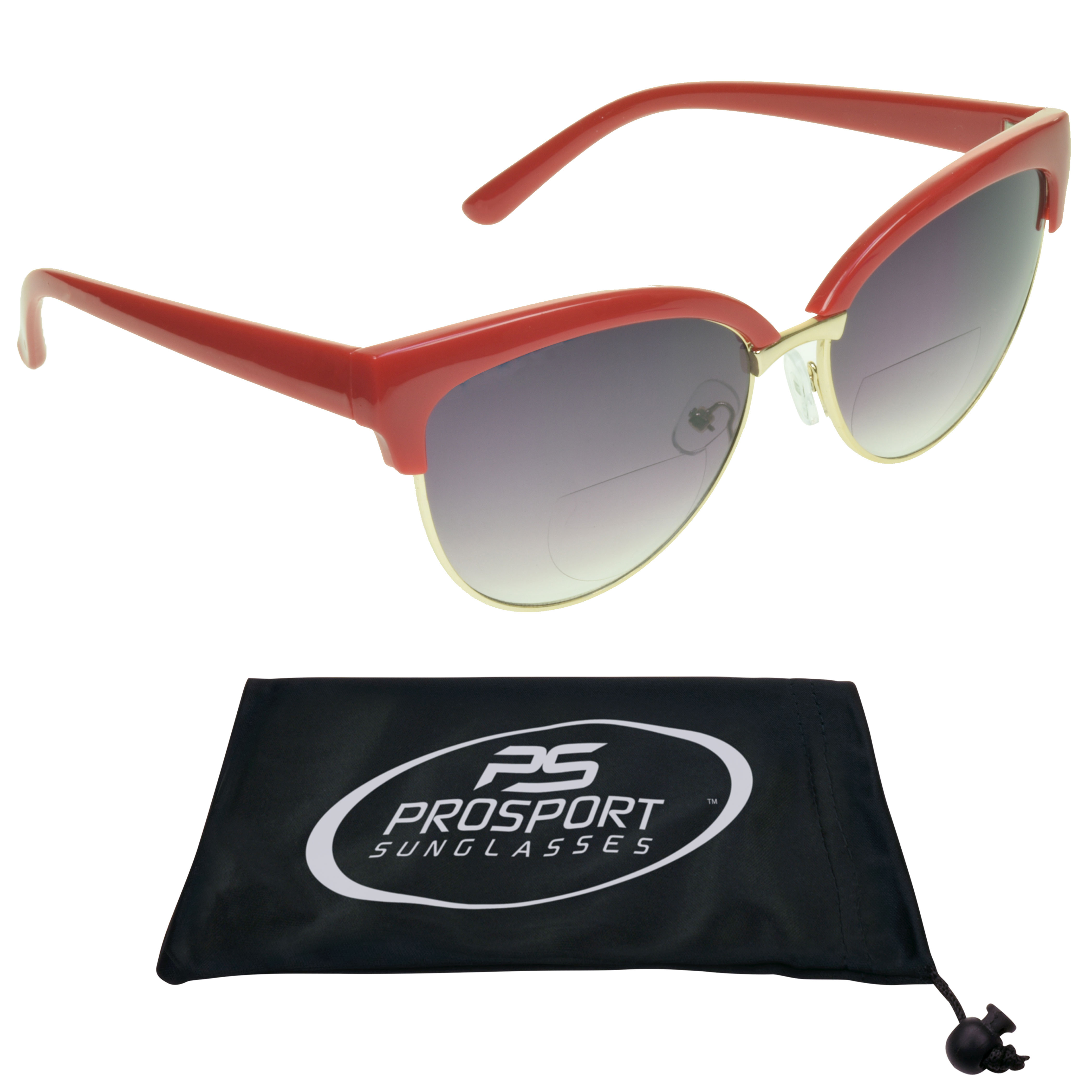proSPORT Women Bifocal Reading Cateye Fashion Horn Rim Sunglasses Red Gold Frame Smoke Lens +3.00 - image 1 of 5