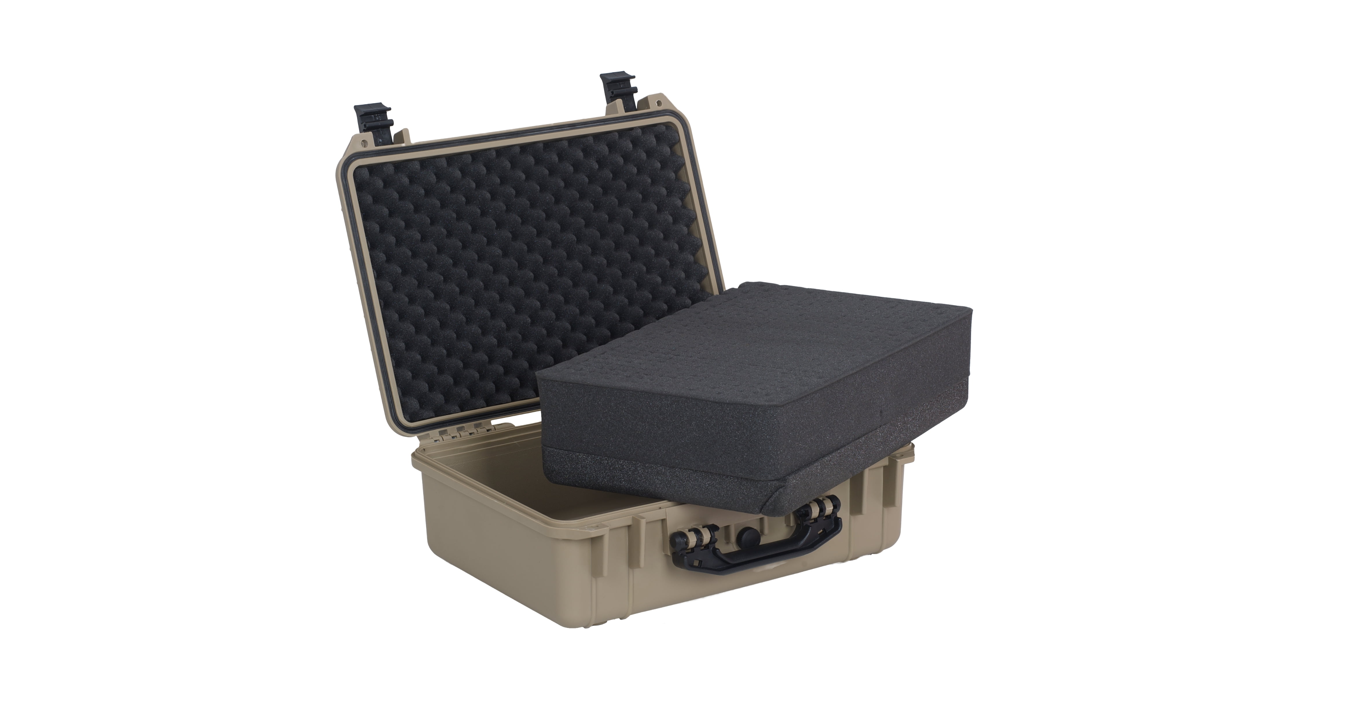 MEIJIA Portable All Weather IP67 Waterproof Hard Case with Foam,Fit Use of Drones,Camera,Equipments,Pistols,Desert Tan,18.5 x14.06x6.93inches