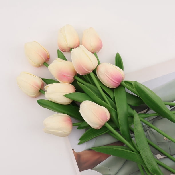 Adornos de flores de tulipán artificiales para decoración del hogar, color rosa albaricoque.