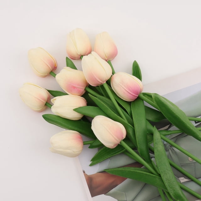 Adornos de flores de tulipán artificiales para decoración del hogar, color rosa albaricoque.
