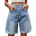 thumbnail image 4 of Women'S High Waist Long Jean Shorts for Women Ripped Distressed Jeans Short Light Blue S, 4 of 10