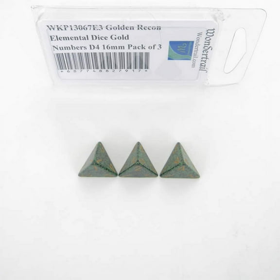Golden Recon Elemental Dice with Gold Numbers D4 16mm (5/8in) Pack of 3 Wondertrail