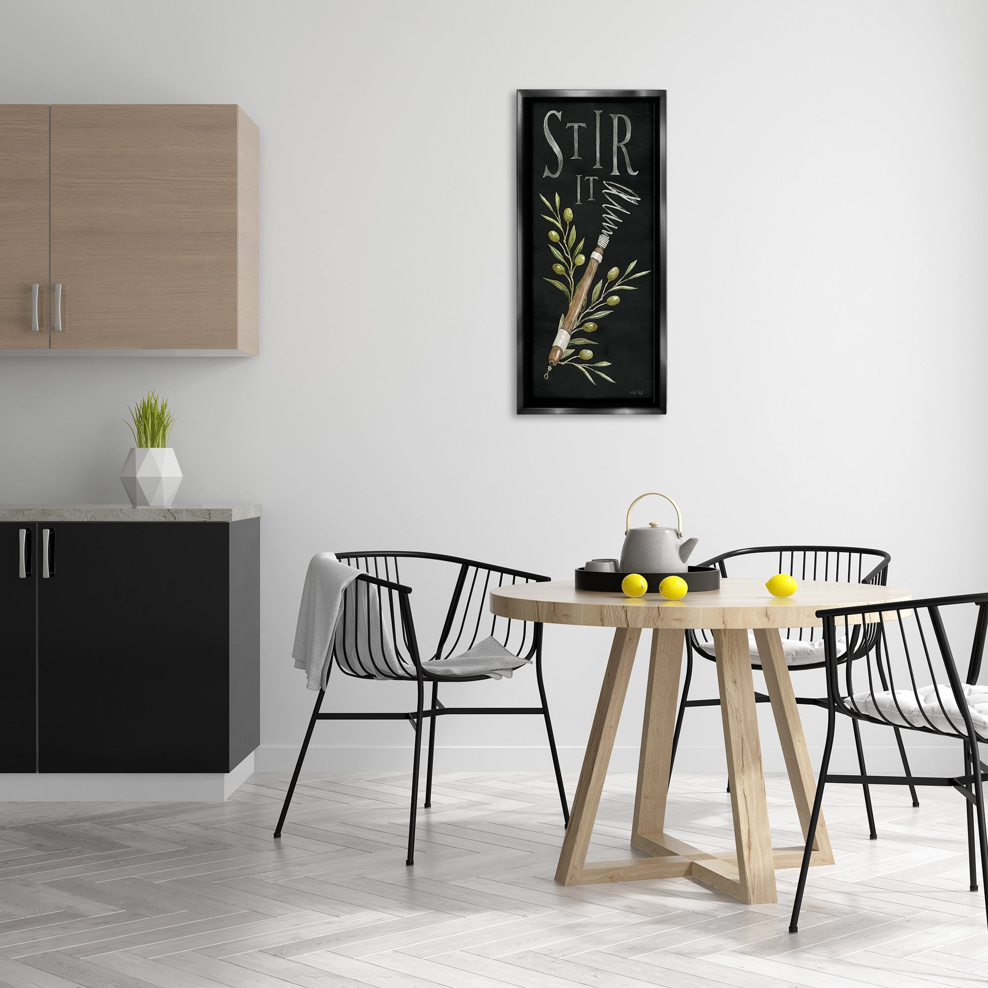 Stupell Industries Stir It Vintage Kitchen Food & Beverage Painting Black Floater Framed Canvas Art Print Wall Art, 14 x 31
