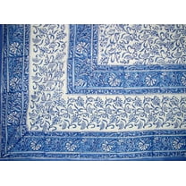 Rajasthan Block Print Tapestry Cotton Bedspread 106" x 106" Queen Blue