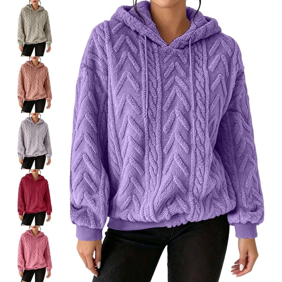 Zysthvn Womens Hoodies Pullover Casual Fleece Fall Drawstring Sweatshirt Womens Long Sleeve Loose Fit Solid Tops