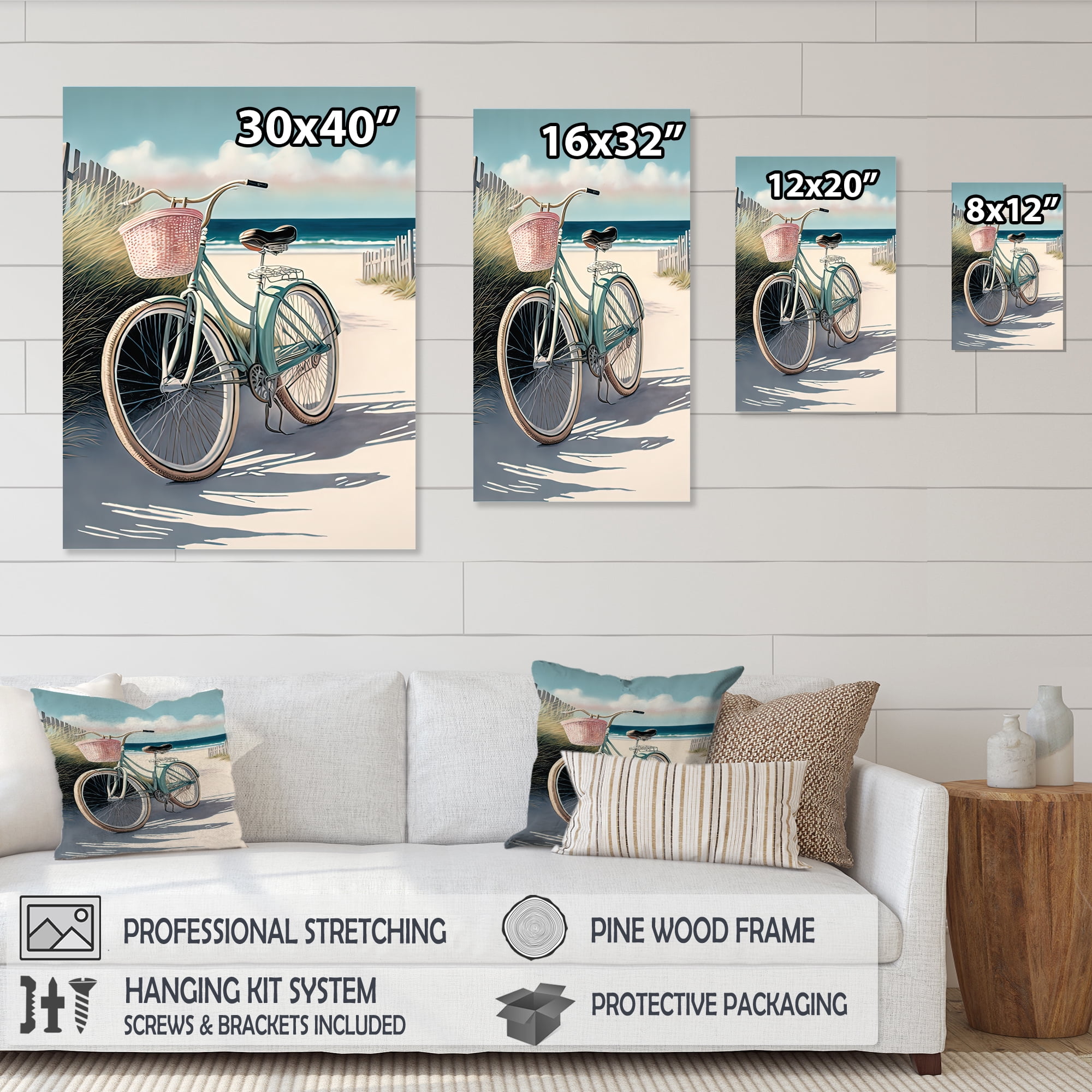 Designart Bicycle At The Beach II Canvas Wall Art