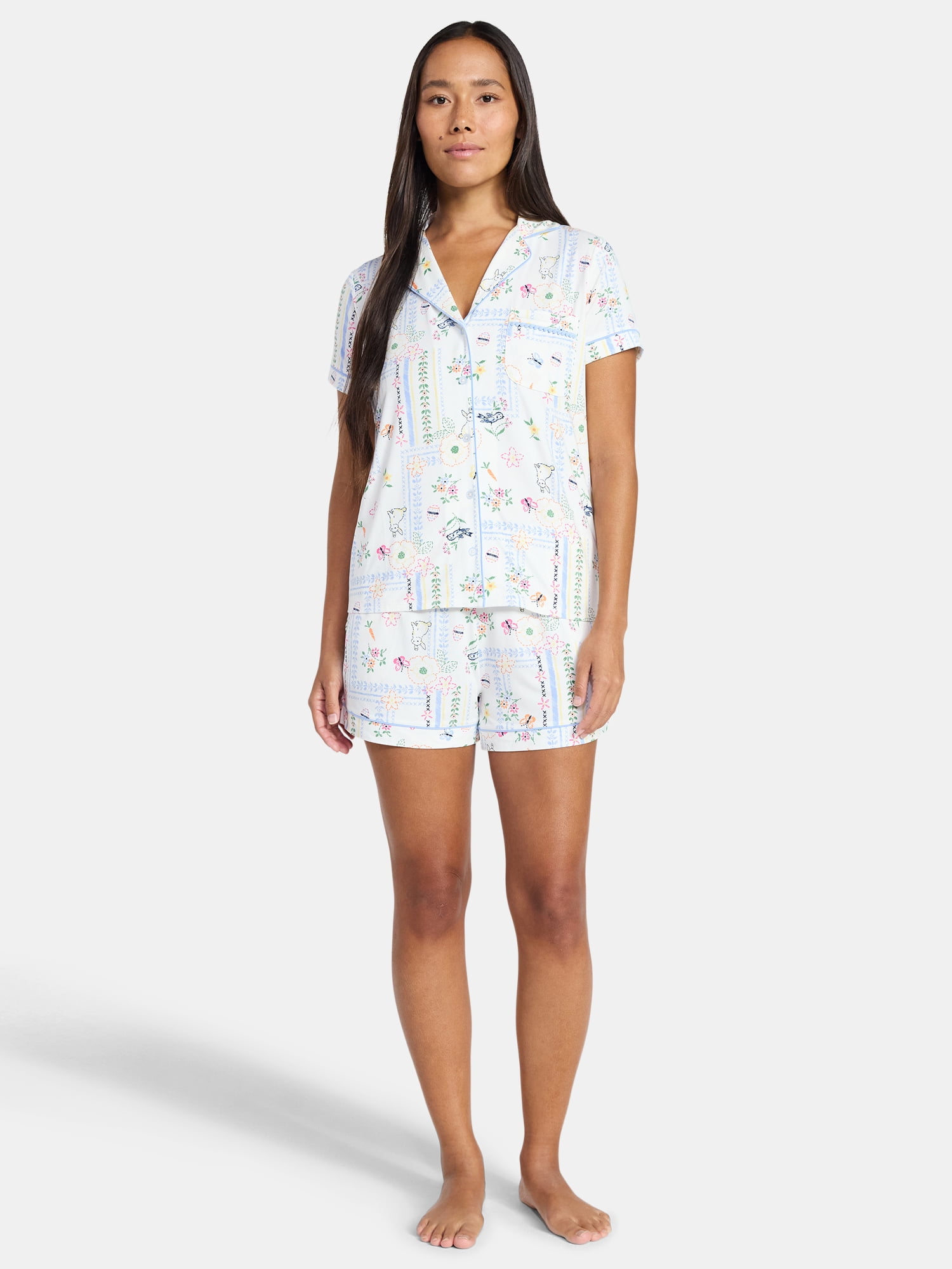 Easter Women's and Women's Plus Notch Collar Top and Shorts Pajama Set from Way to Celebrate, 2-Piece, Sizes XS-3X