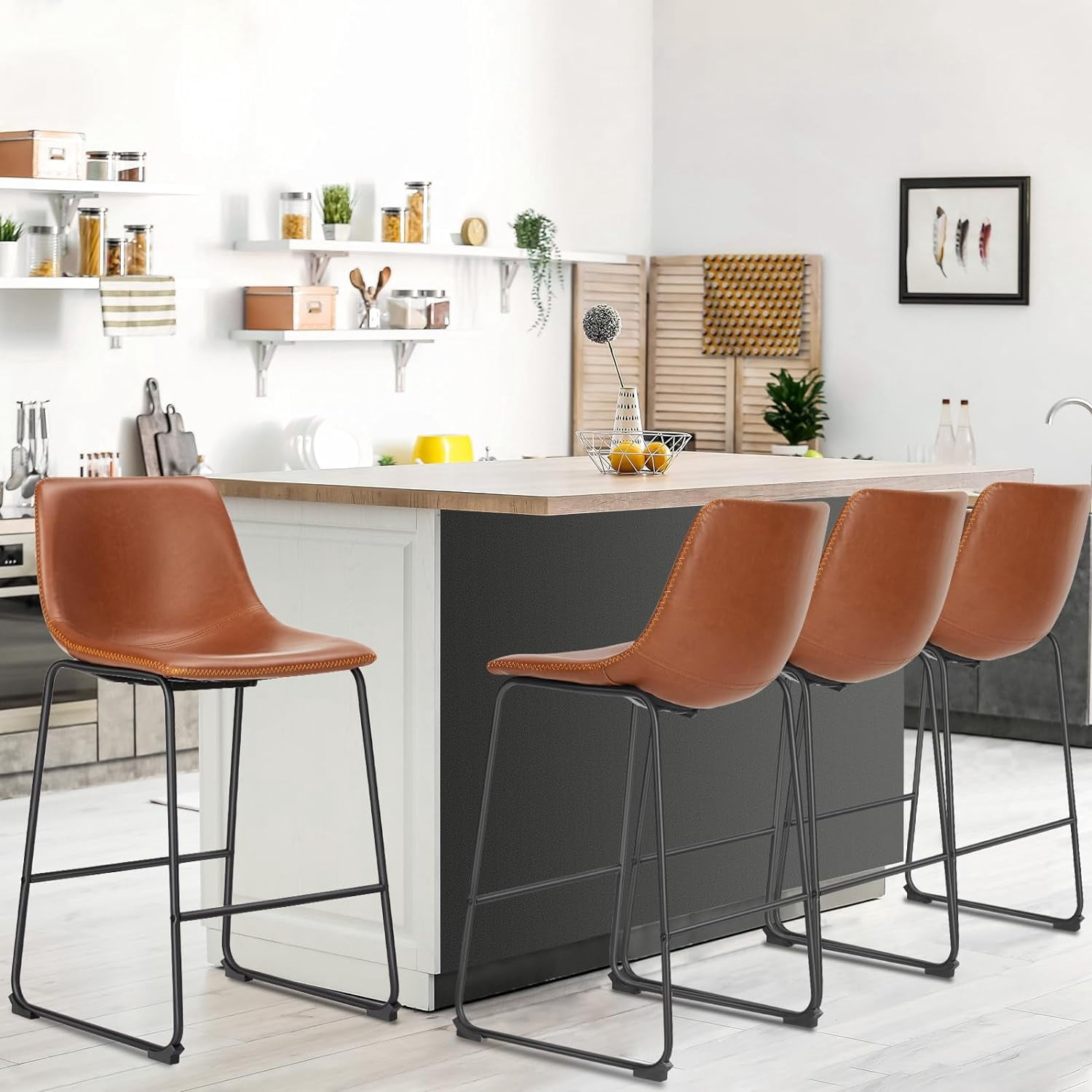 MAYEERTY 30 Inch Barstools High PU Leather Counter Bar Stool with Back and Footrest Set of 2, Brown