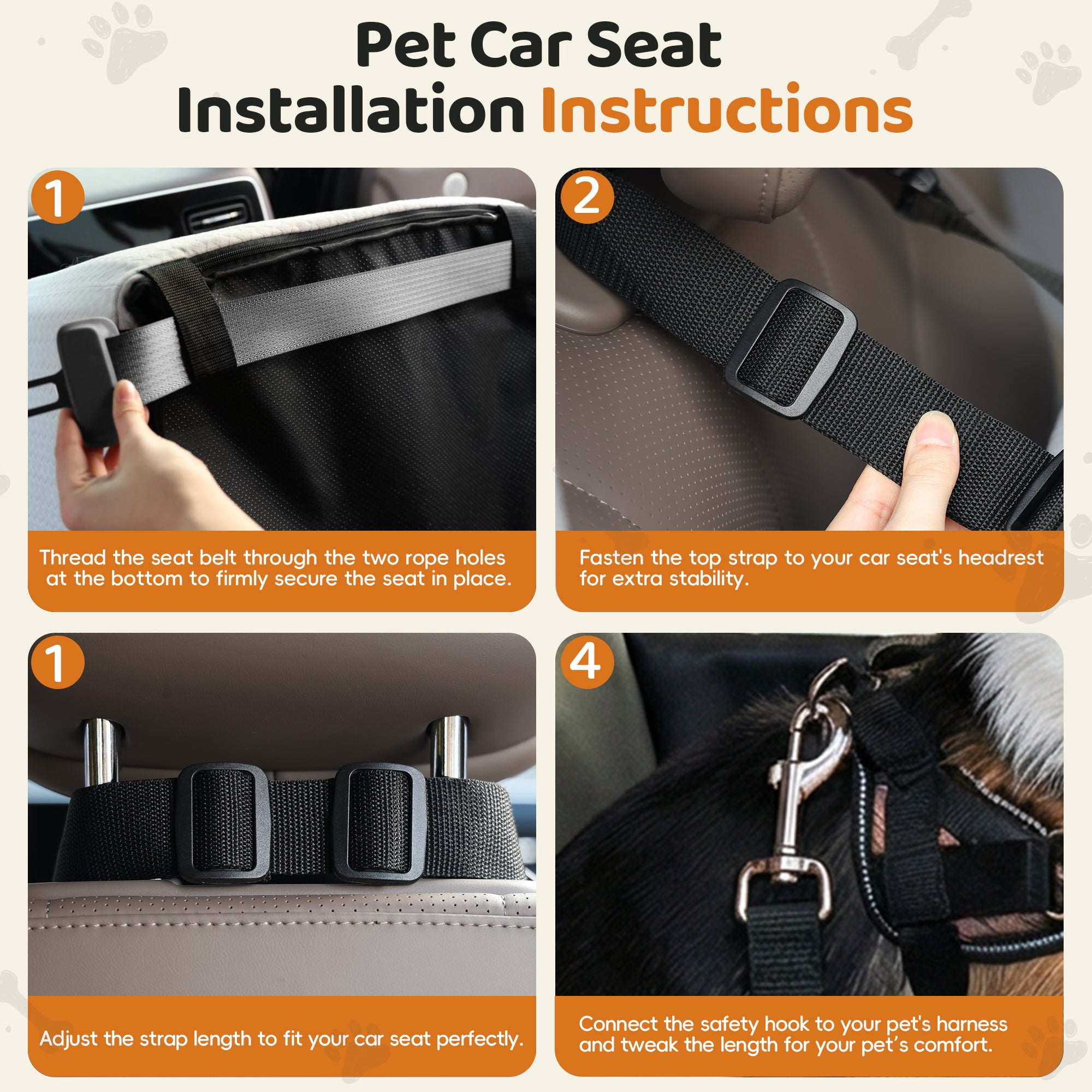 Poshby Dog Car Seat for Small Dogs, Portable Booster Car Seat with Patent Safe Buckles, for Pets up to 35lbs, Gray