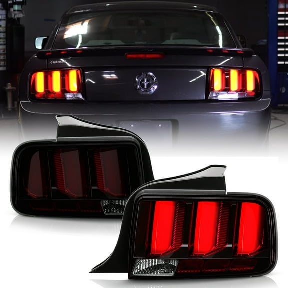 2005-2009 Ford Mustang LED Tube Sequential Turn Tail Lights Lamps Smoked w/ Red